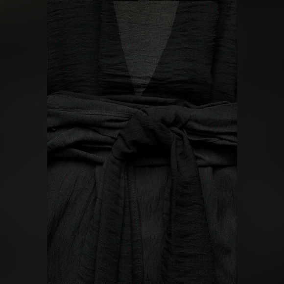 Zara NWT Small Structured Blouse Lantern Cuffed Sleeves Black Waist Tie - Picture 9 of 13